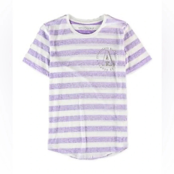 AEROPOSTALE Color Block Purple Stripes Logo Casual T Shirt Size Large NWT - Picture 5 of 10